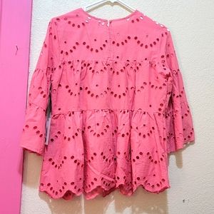 Simply Southern Women's Flowy Eyelet Shirt with Scalloped Edge.